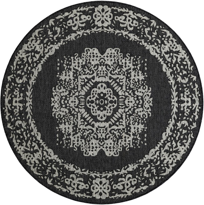 6' x 6' Hayden · Medallion Outdoor Rug, charcoal
