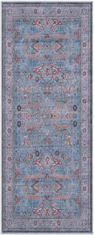 Mayfield · Distressed floral rug, blue and rust