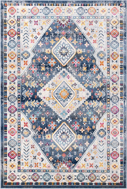 3' 7 x 5' 3 Eads · Border rug, blue