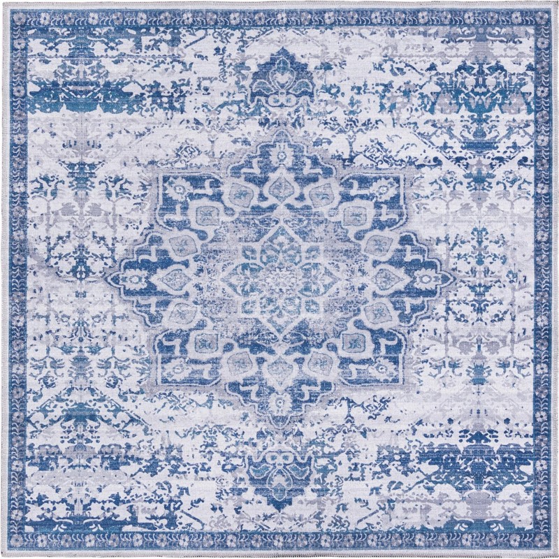 5' 3 x 5' 3 Rideout · Distressed medallion Washable Rug, blue and gray