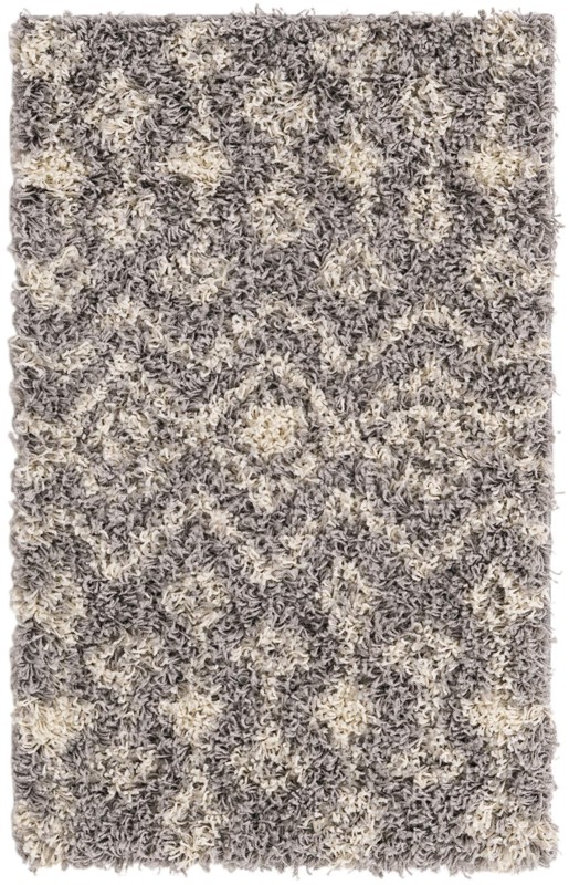 2' x 3' Bayley · Geometric trellis Shag Rug, gray and ivory