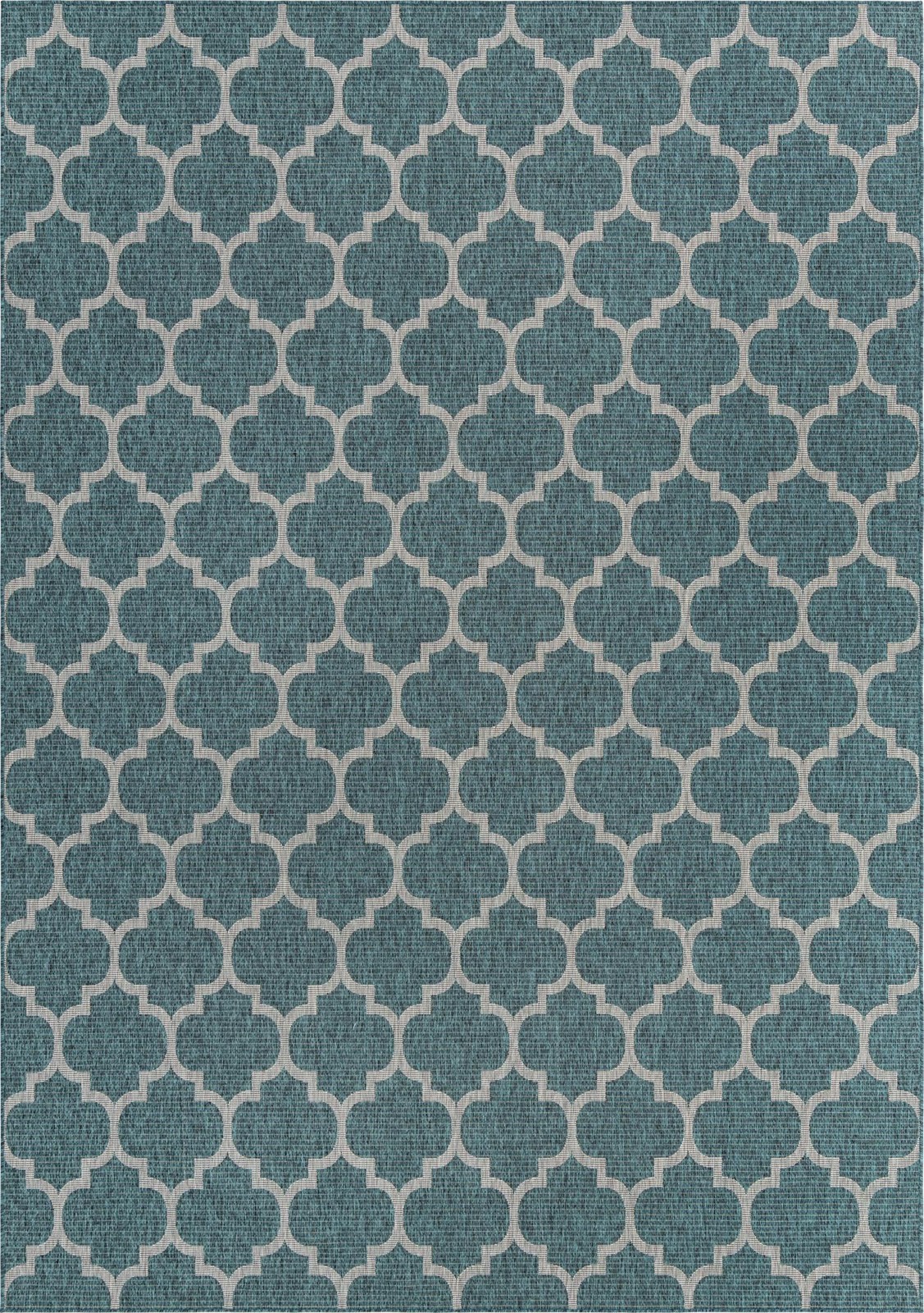 10' x 14' Fanshawe · Lattice Outdoor Rug, teal and gray