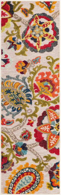 2' x 6' Woolley · Floral / botanical Outdoor Rug, multi beige