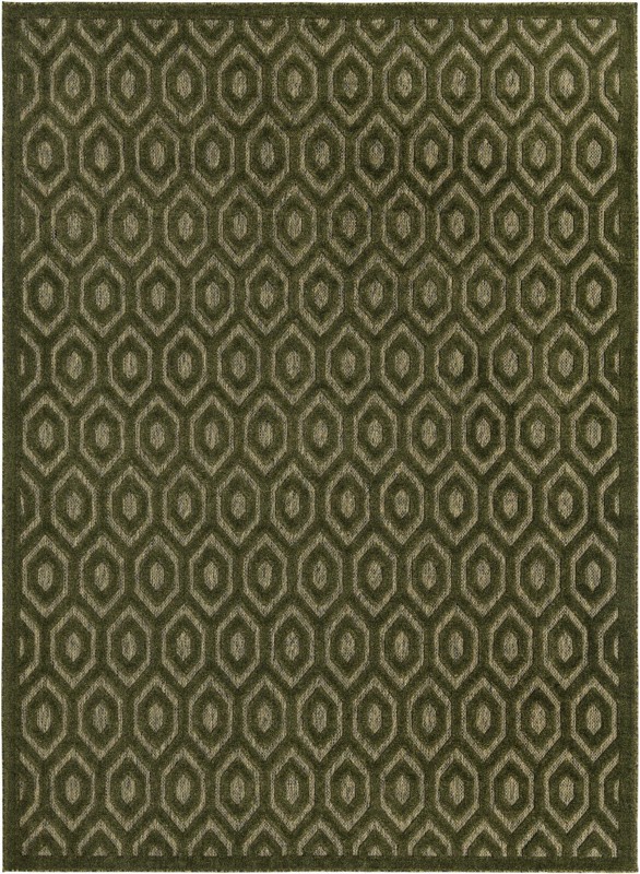 Roanoke · Geometric lattice Outdoor Rug, olive and taupe