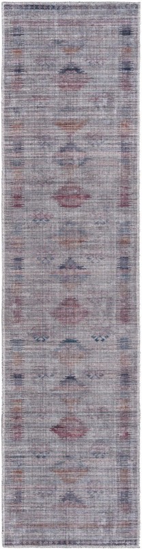 2' x 7' 10 Bascom · Faded tribal Washable Rug, gray and burgundy