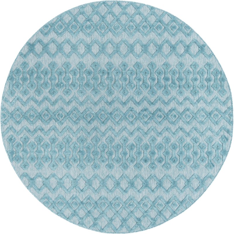 7' x 7' Creed · Geometric lattice Outdoor Rug, aqua blue