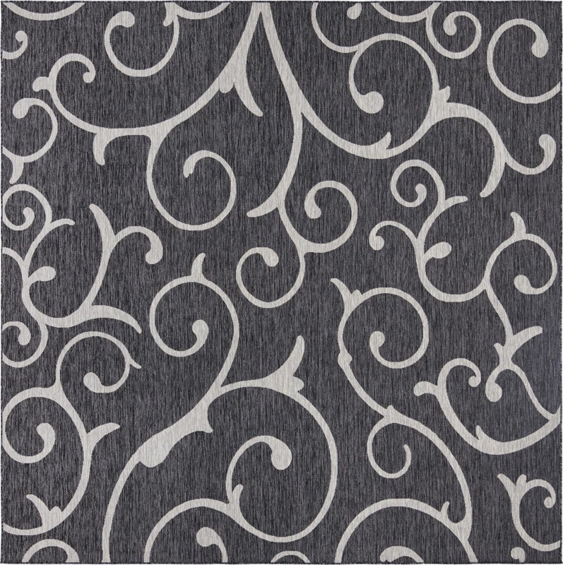 Shale · Scroll Outdoor Rug, charcoal and gray