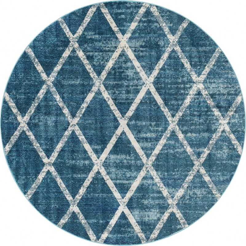 7' x 7' Bromley · Diamond lattice rug, navy and ivory