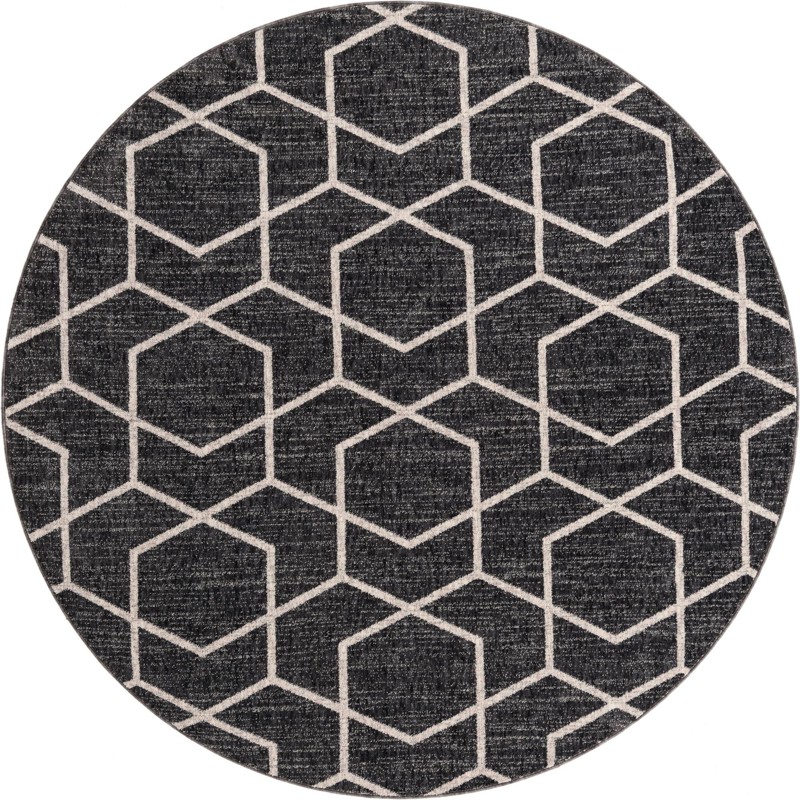 7' x 7' Glenwood · Geometric trellis rug, charcoal and ivory