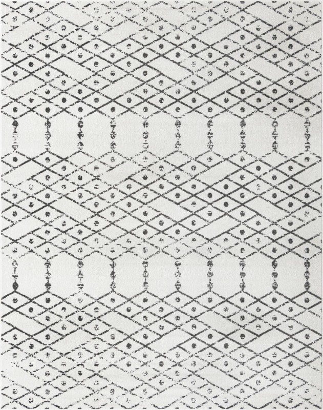 10' x 13' Newcomb · Geometric lattice rug, ivory and charcoal