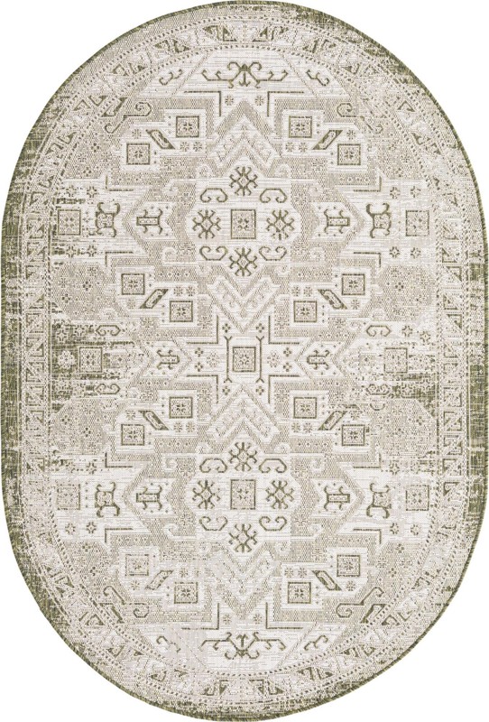5' 3 x 8' Estuary · Geometric medallion Outdoor Rug, green and ivory