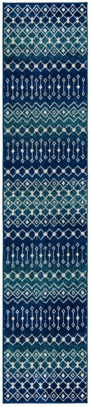 2' 7 x 12' Boswell · Tribal trellis rug, navy and teal