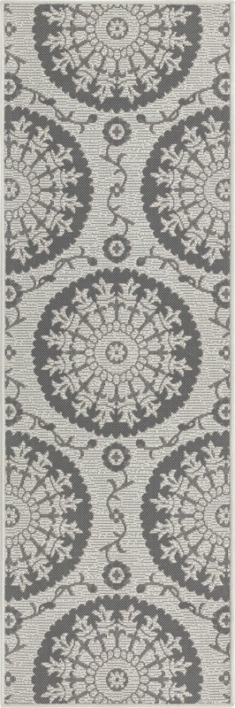 2' 2 x 6' Fanshawe · Medallion Outdoor Rug, gray and silver