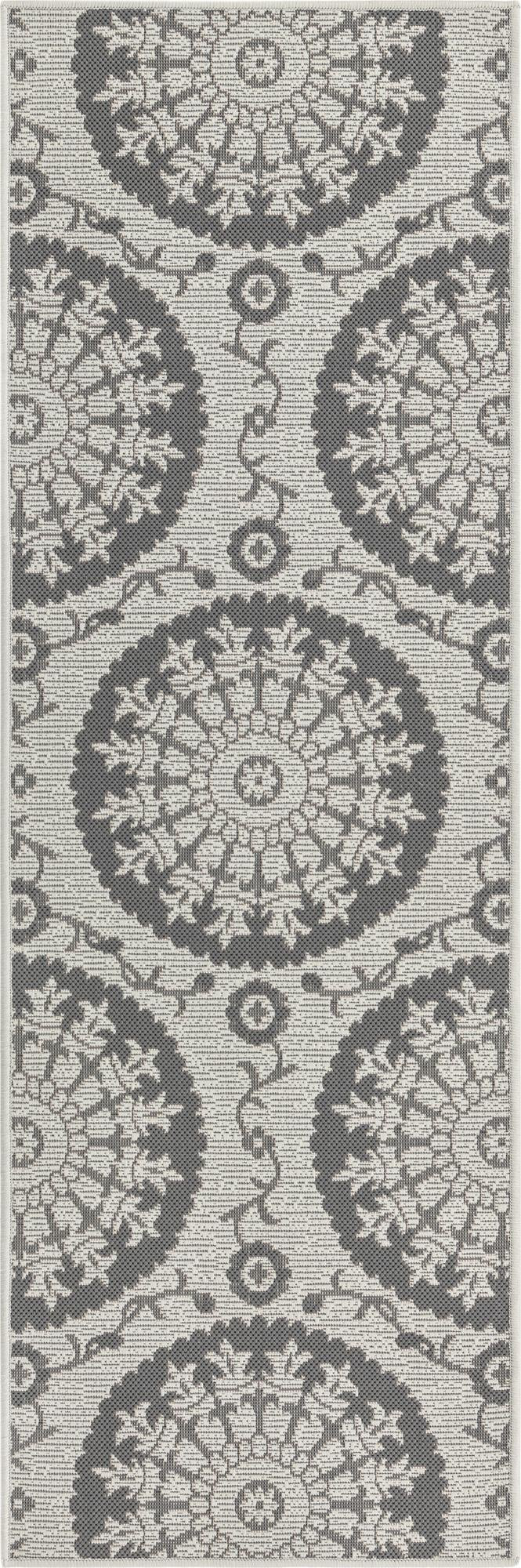 2' 2 x 6' Fanshawe · Medallion Outdoor Rug, gray and silver