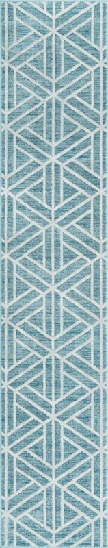 2' 7 x 13' Norwood · Geometric trellis rug, blue and ivory