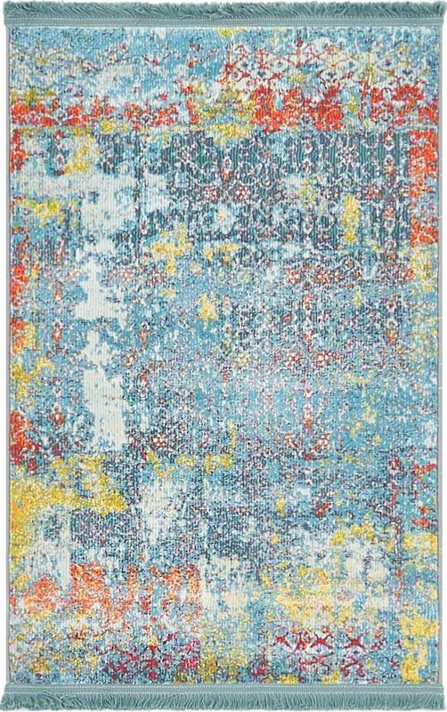 2' 2 x 3' Bracken · Distressed traditional rug, blue and orange