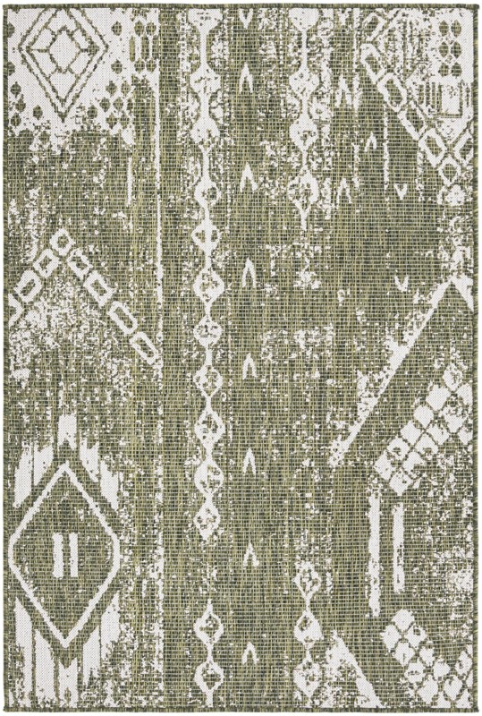 4' x 6' Wildman · Geometric Outdoor Rug, green and ivory