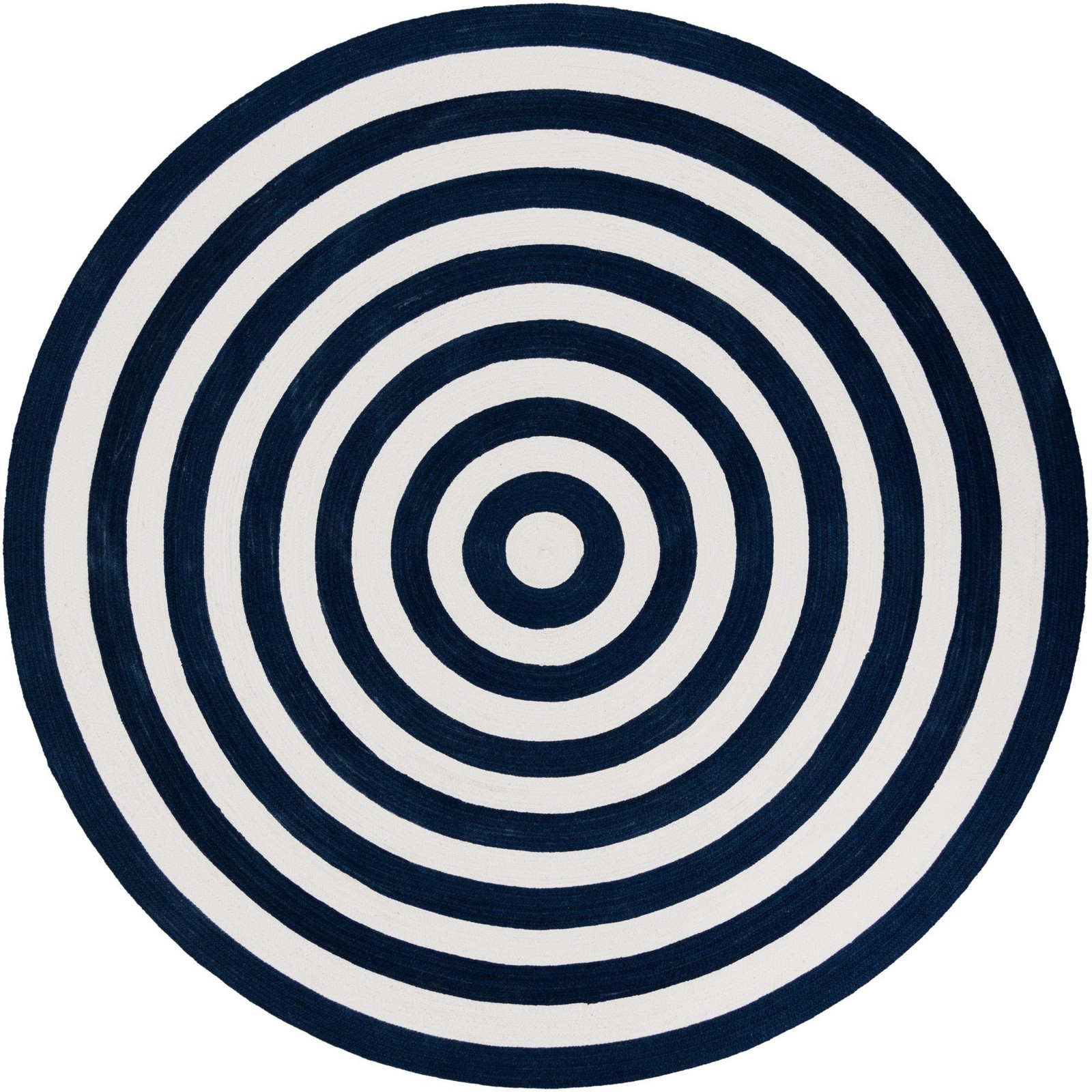 7' 10 x 7' 10 Dennison · Geometric border Washable Outdoor Rug, navy and white