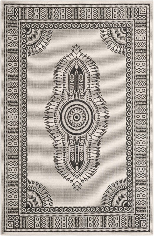 5' 3 x 8' Bainbridge · Border Outdoor Rug, white and black