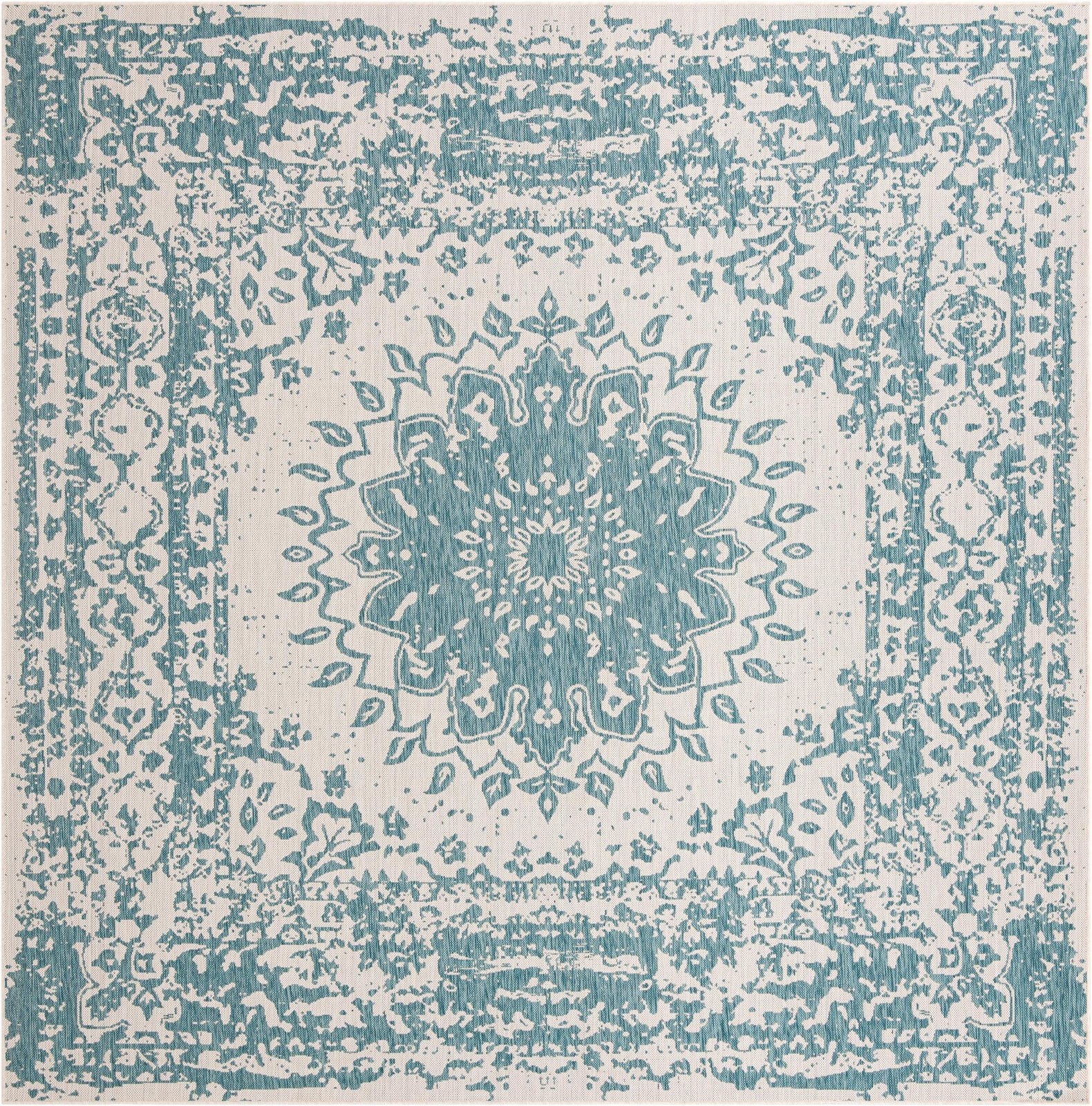 10' x 10' Royce · Border Outdoor Rug, aqua