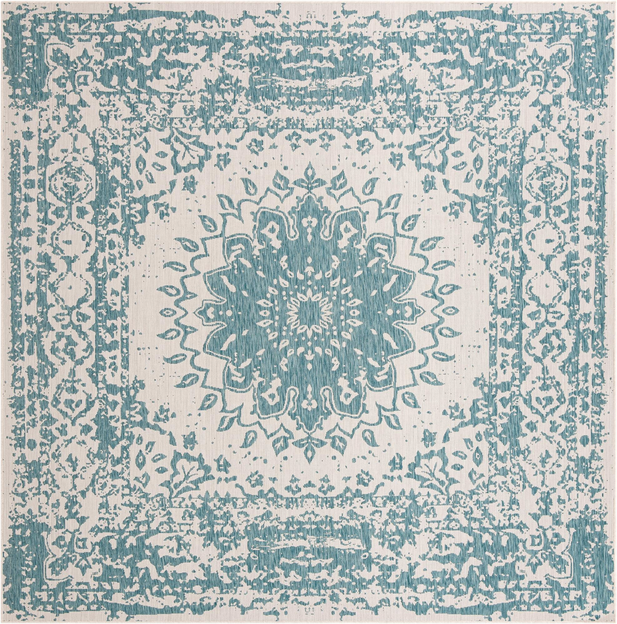 10' x 10' Royce · Border Outdoor Rug, aqua