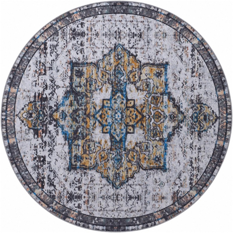 8' x 8' Rideout · Medallion rug, white and blue