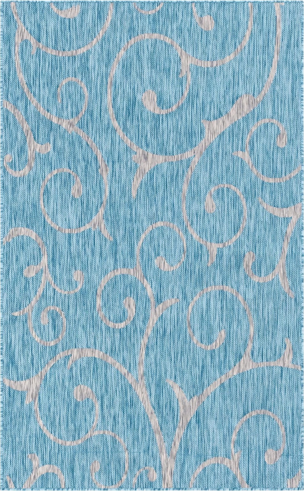 5' 3 x 8' Shale · Floral / botanical Outdoor Rug, aqua