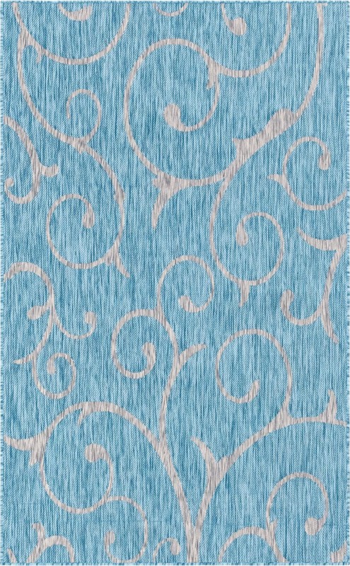5' 3 x 8' Shale · Floral / botanical Outdoor Rug, aqua