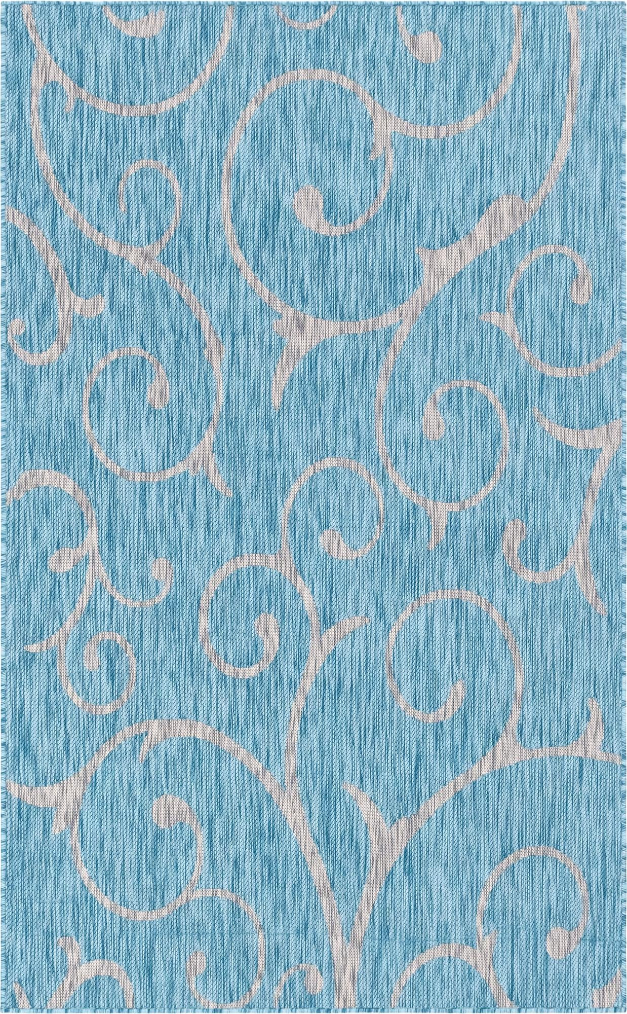 5' 3 x 8' Shale · Floral / botanical Outdoor Rug, aqua