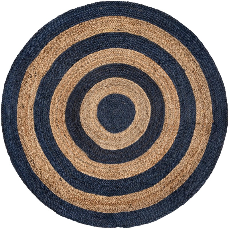 5' 1 x 5' 1 Goodwin · Concentric stripe Braided Jute Rug, navy and natural