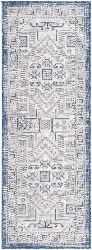 2' x 6' Estuary · Border Outdoor Rug, blue