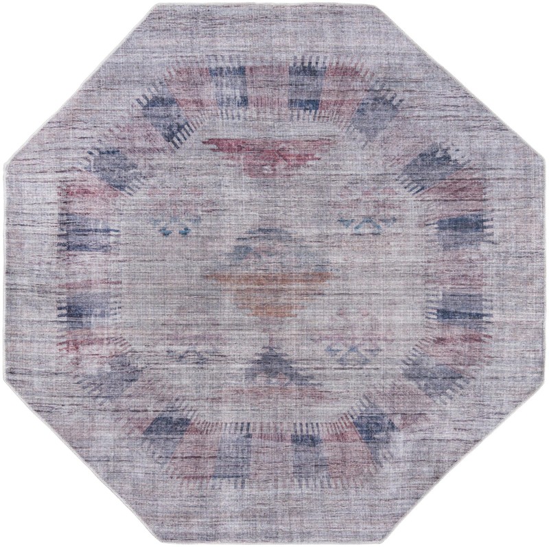 Bascom · Faded tribal Washable Rug, gray and burgundy