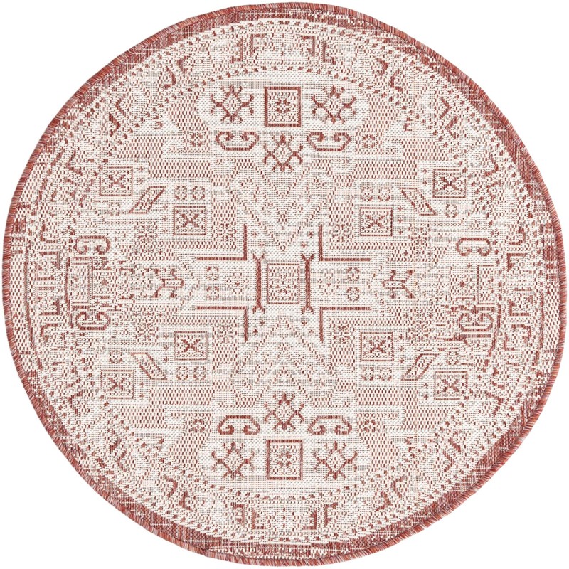 3' x 3' Estuary · Geometric Outdoor Rug, rust red