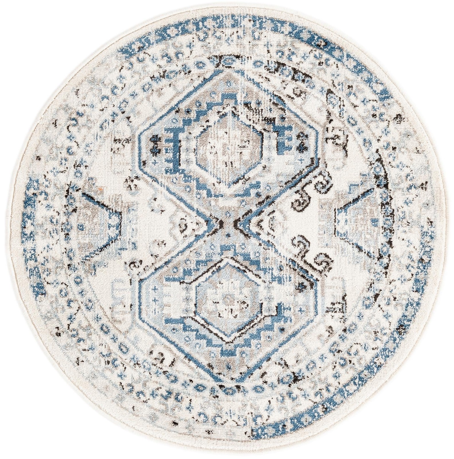 3' x 3' Harmon · Geometric medallion rug, aqua and ivory