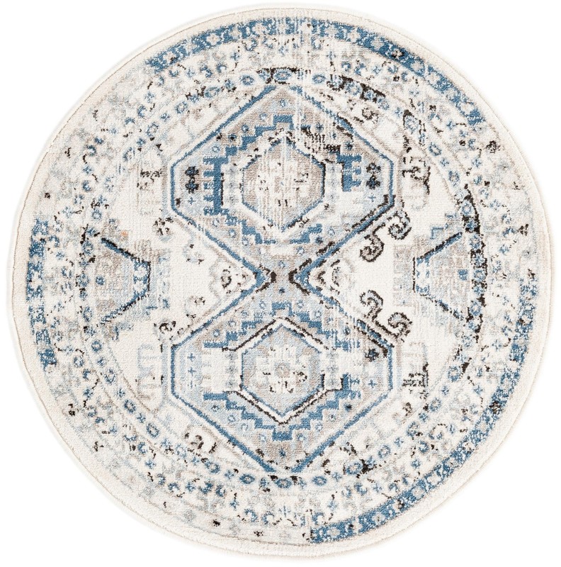 3' x 3' Harmon · Geometric medallion rug, aqua and ivory