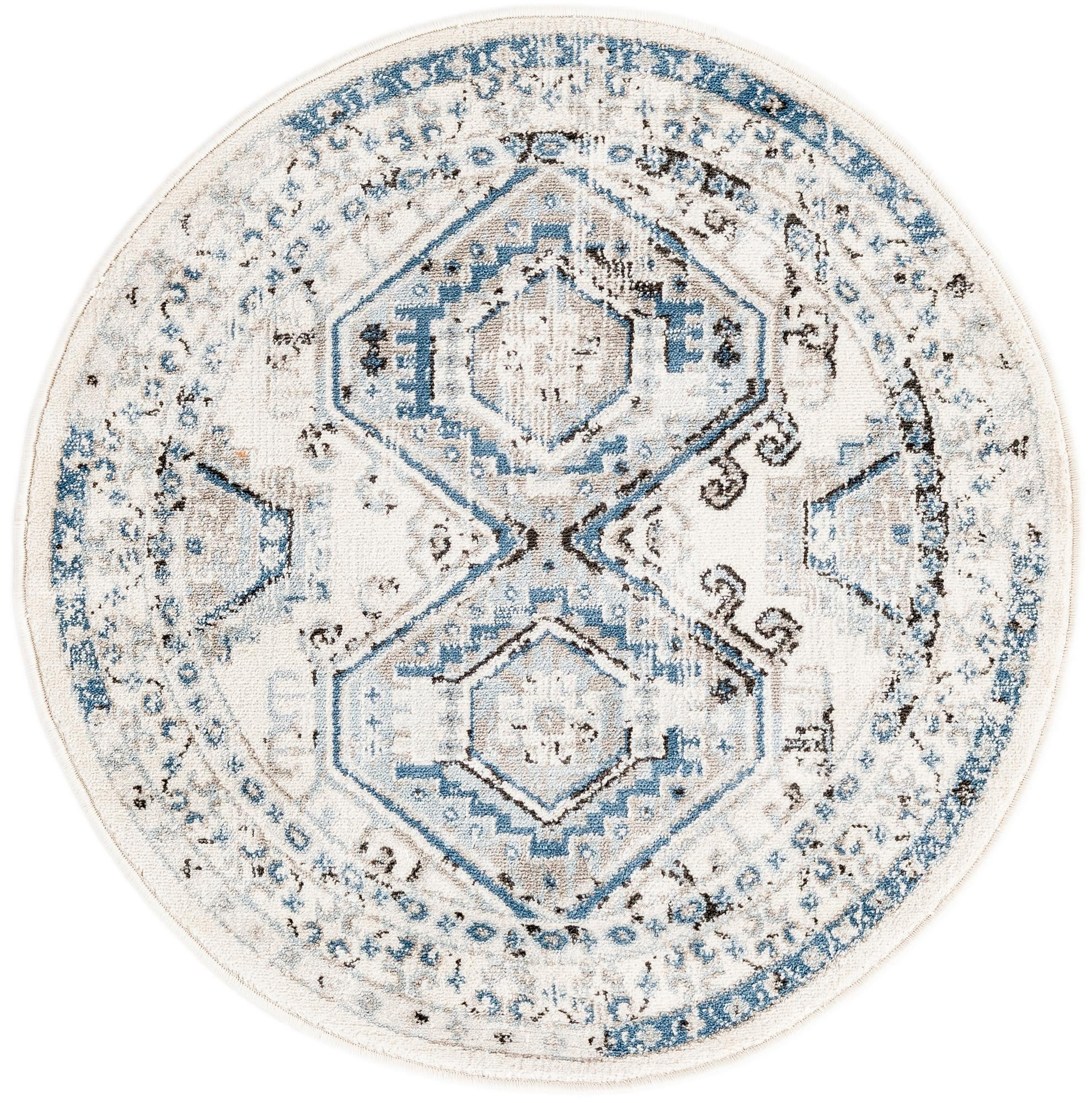 3' x 3' Harmon · Geometric medallion rug, aqua and ivory