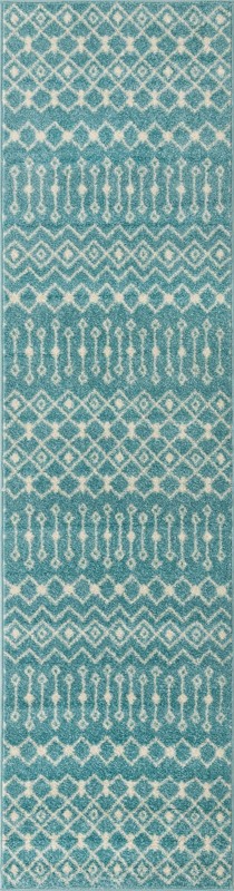 2' 7 x 10' Boswell · Geometric trellis rug, aqua and ivory