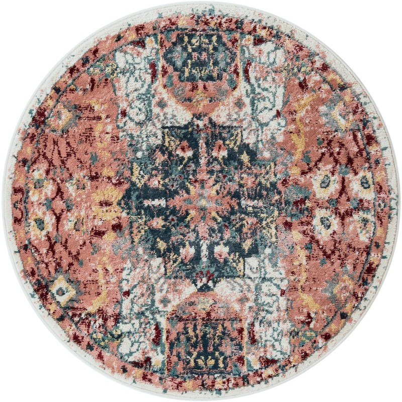 4' x 4' Westcott · Distressed medallion rug, pink and navy