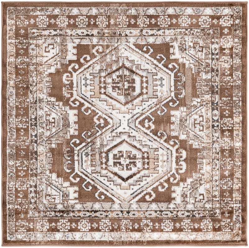 4' x 4' Harmon · Border rug, brown