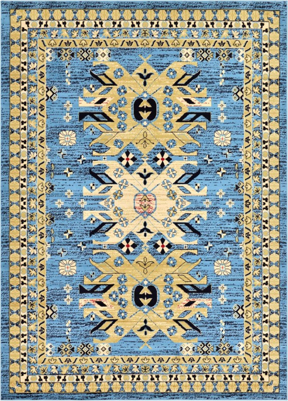 7' x 10' Isadora · Border rug, blue