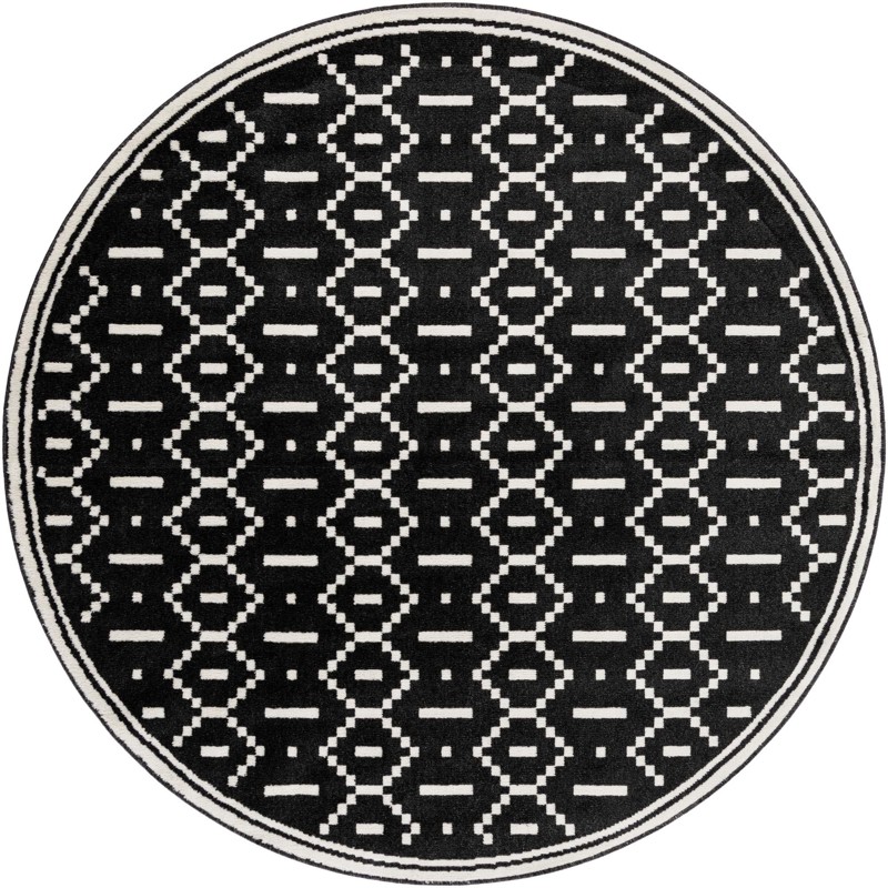 7' 10 x 7' 10 Rankin · Geometric diamond rug, black and ivory