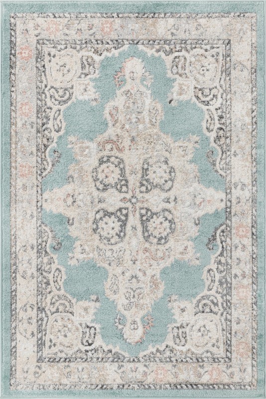4' x 6' Selby · Medallion rug, aqua and ivory