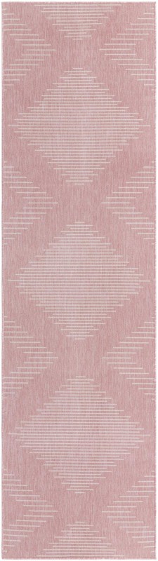 2' 7 x 12' Harlow · Geometric diamond Outdoor Rug, pink and ivory