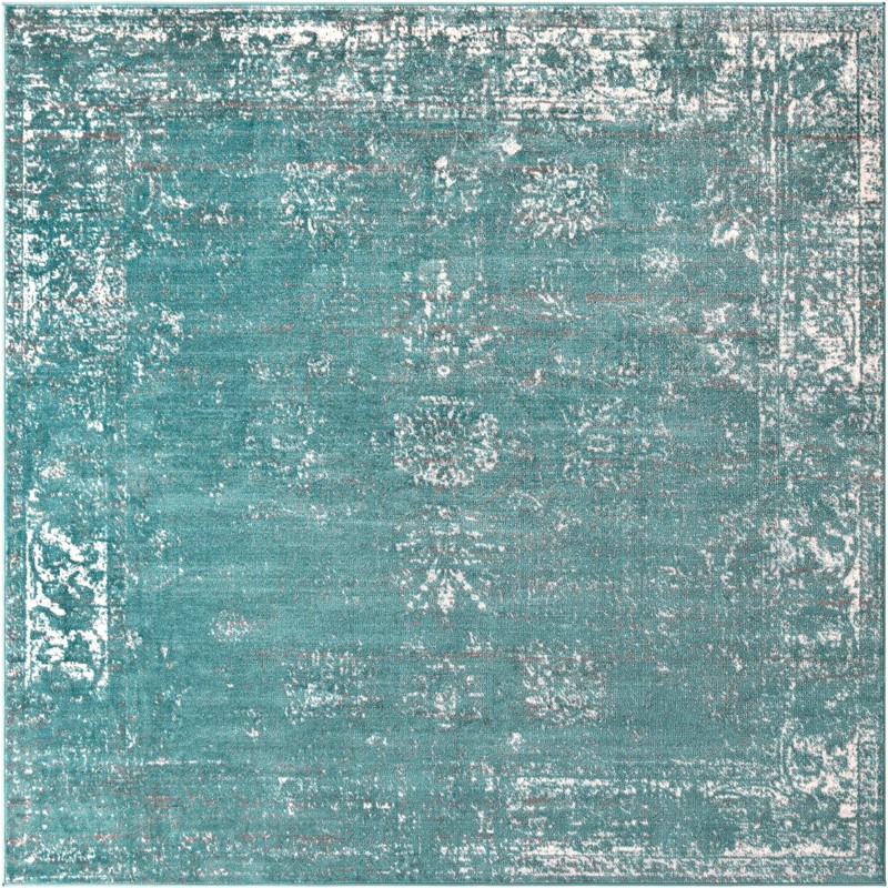 7' 10 x 7' 10 Blakemore · Distressed medallion rug, turquoise and ivory