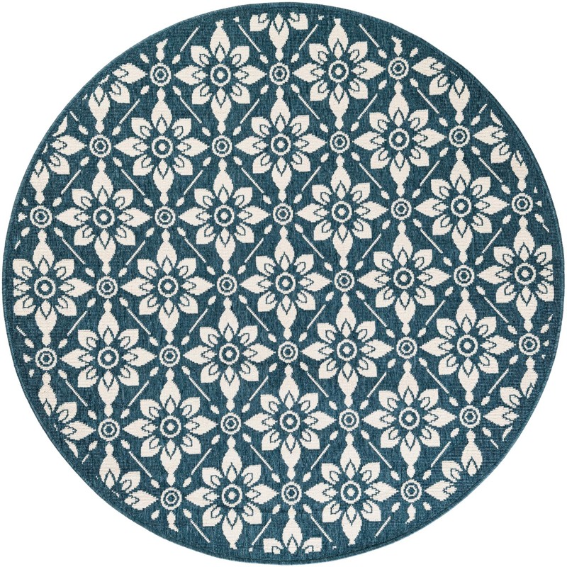 5' x 5' Selwyn · Floral trellis Outdoor Rug, navy and ivory