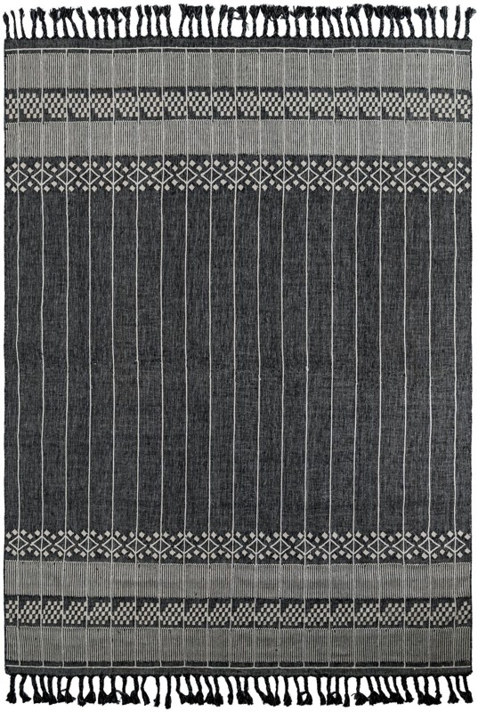 10' x 14' 1 Beaumont · Tribal striped Outdoor Rug, charcoal and ivory