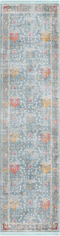 Calm · Distressed floral rug, blue and orange