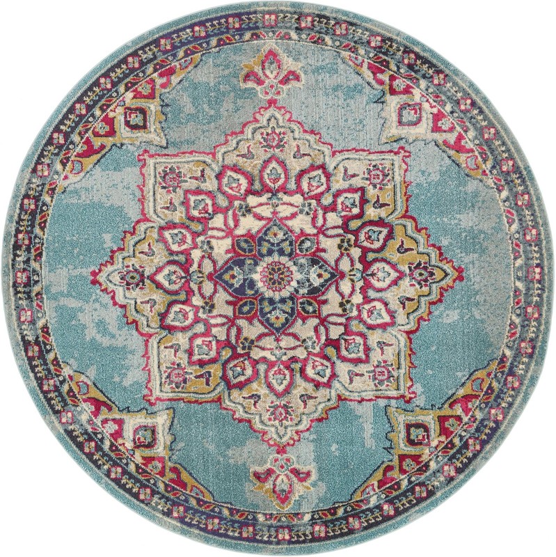 Birchard · Distressed medallion Washable Rug, turquoise and magenta