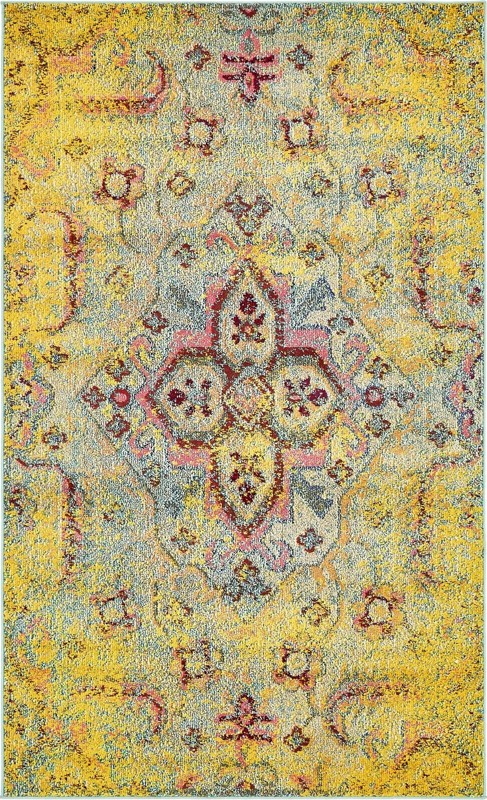 5' x 8' Saltonstall · Medallion Washable Rug, yellow and pink