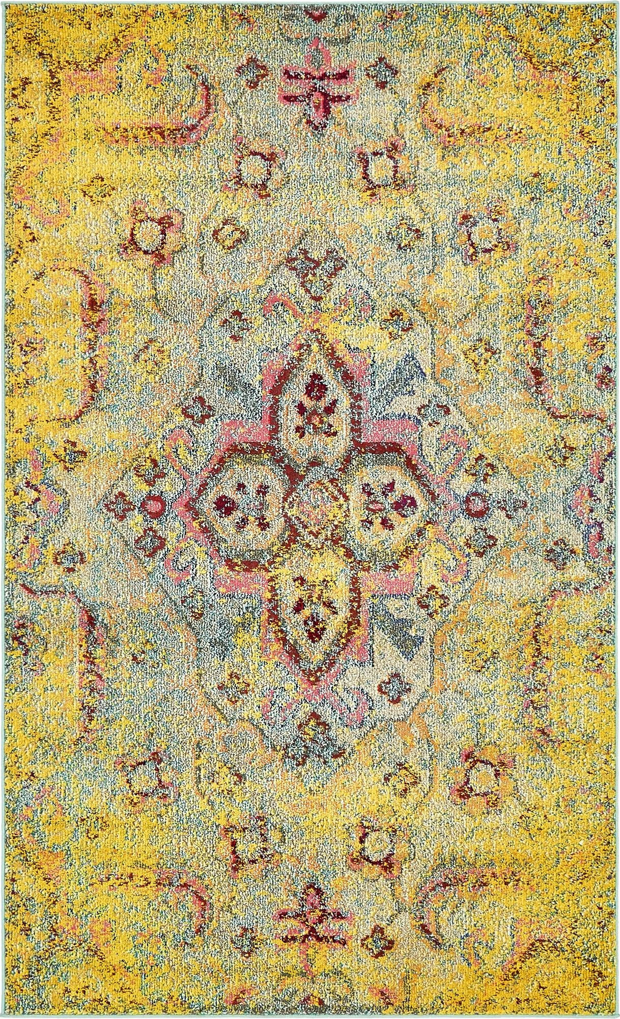 5' x 8' Saltonstall · Medallion Washable Rug, yellow and pink